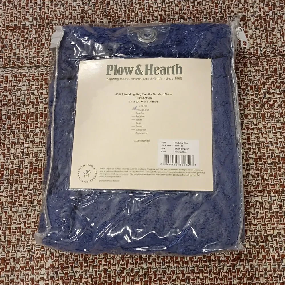 New P&H Chenille Vintage Blue Standard‎ Sham New